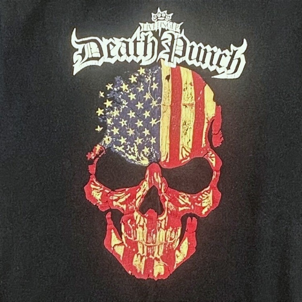 Five Finger Death Punch Shirt Men's Small Black Skull American Flag Band Tee